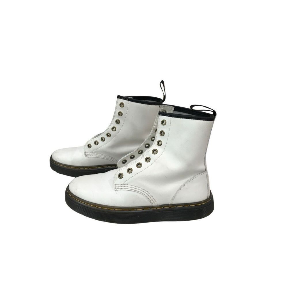 Dr. Martens White Leather Combat Boots with Black Trim